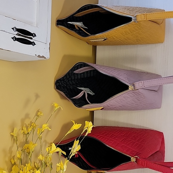 Steve Madden Monogram Clutch Purse Zip Large Wristlet Red Mauve Mustard - Picture 6 of 15